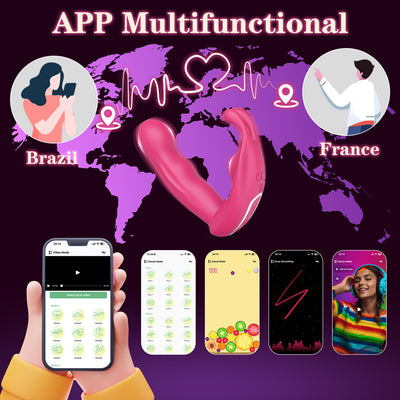 Red wearable vibrator for women showing app multifunction controls