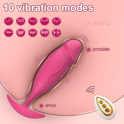 Red silicone prostate stimulator with 10 vibration modes