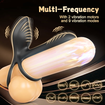 Silicone cock ring with 2 vibration motors and 9 multifunctional vibration modes