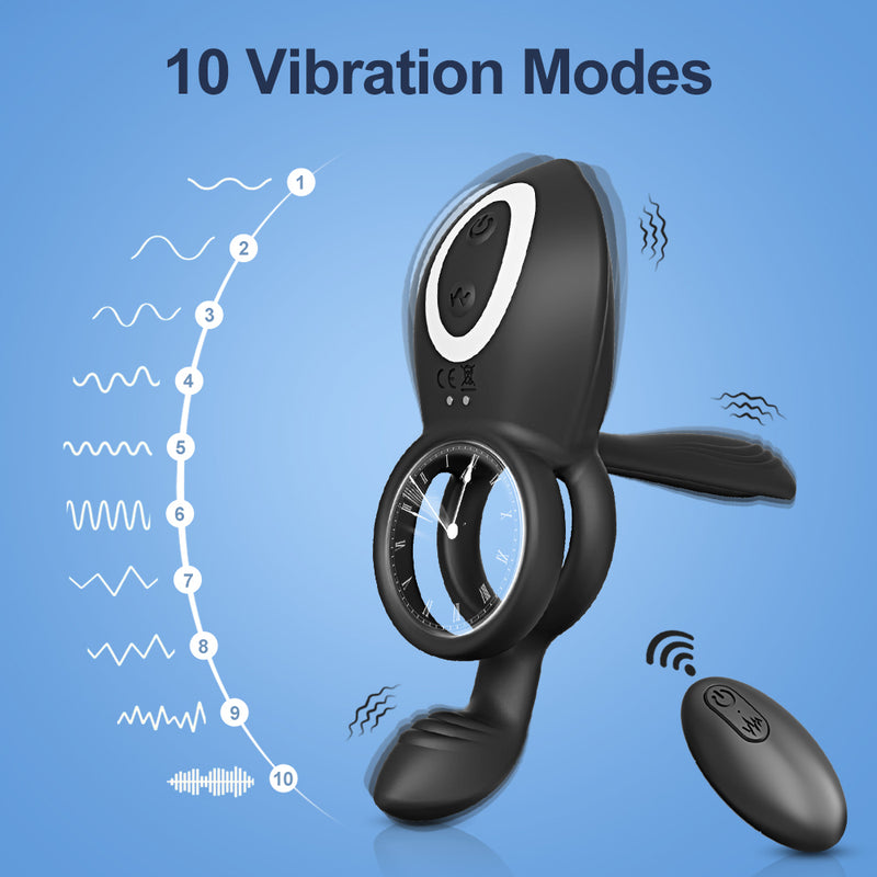 Silicone vibrating cock ring with display showing 10 vibration modes