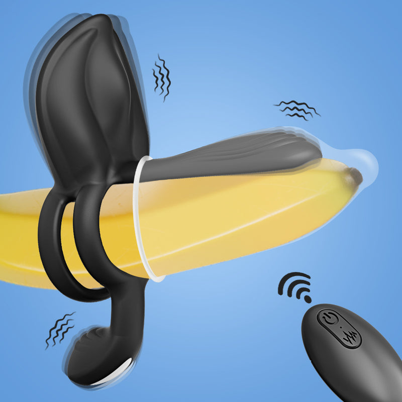 Silicone vibrating cock ring designed to be condom-friendly for couples
