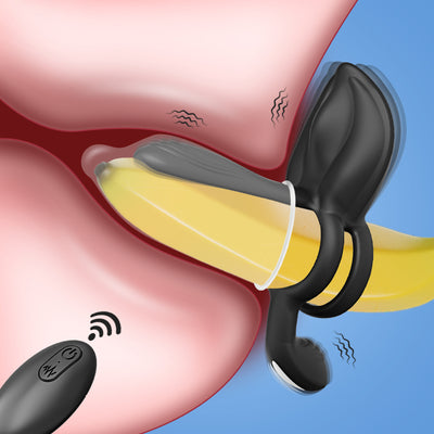 Silicone vibrating cock ring demonstrating stimulation for couples