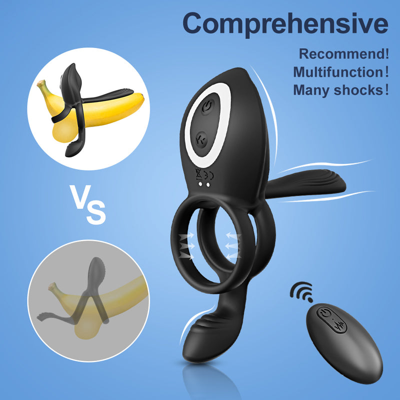 Silicone vibrating cock ring with additional shock feature