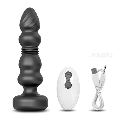 Thrusting anal vibrator with remote control and charging cable