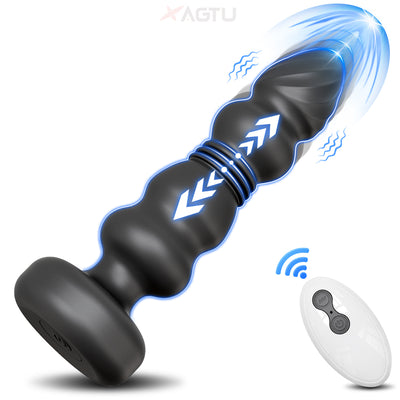 Thrusting anal vibrator with remote control on a white background