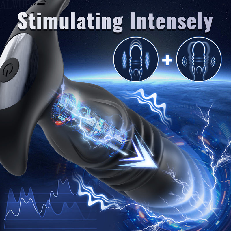 Thrusting prostate massager for intense stimulation