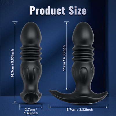 Thrusting prostate massager showing its size and dimensions