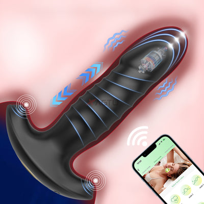 Thrusting and vibrating prostate massager with telescopic design