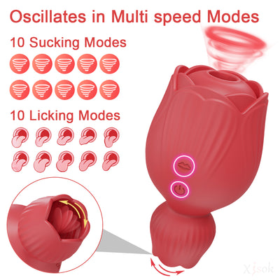 Tongue licking and sucking toy showing 10 sucking and licking modes