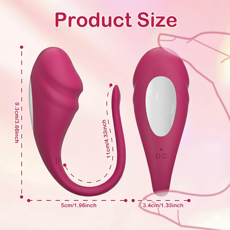 Vibrating red egg showing dimensions