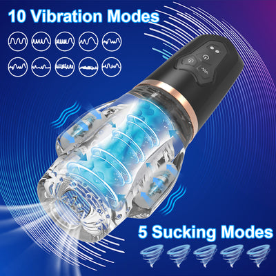 Rocket - Dual Motor Vibration and SuctionMasturbator Cup with Transparent Sleeve