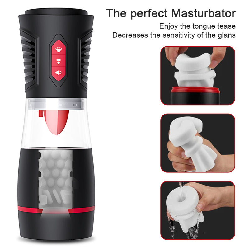Delayed Ejaculation Training Male Masturbator Cup With 7 Tongue-Licking & 4 Sucking Modes