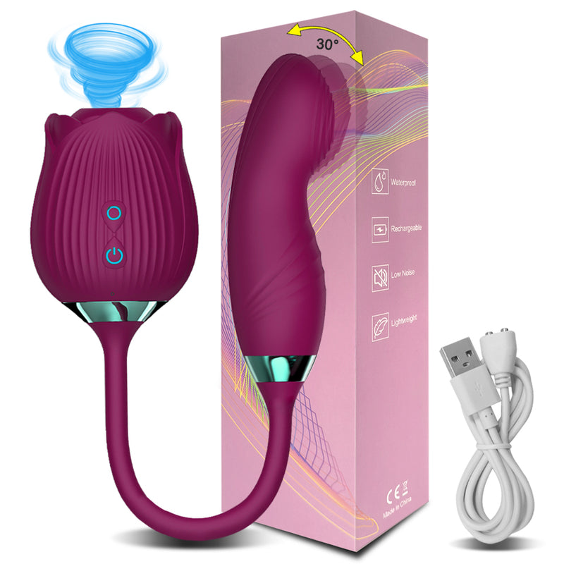 Vibrating Rose Clit Sucker with Finger Wiggling Vibrator S5