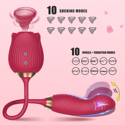 Vibrating Rose Clit Sucker with Wiggle Finger Vibrator S5